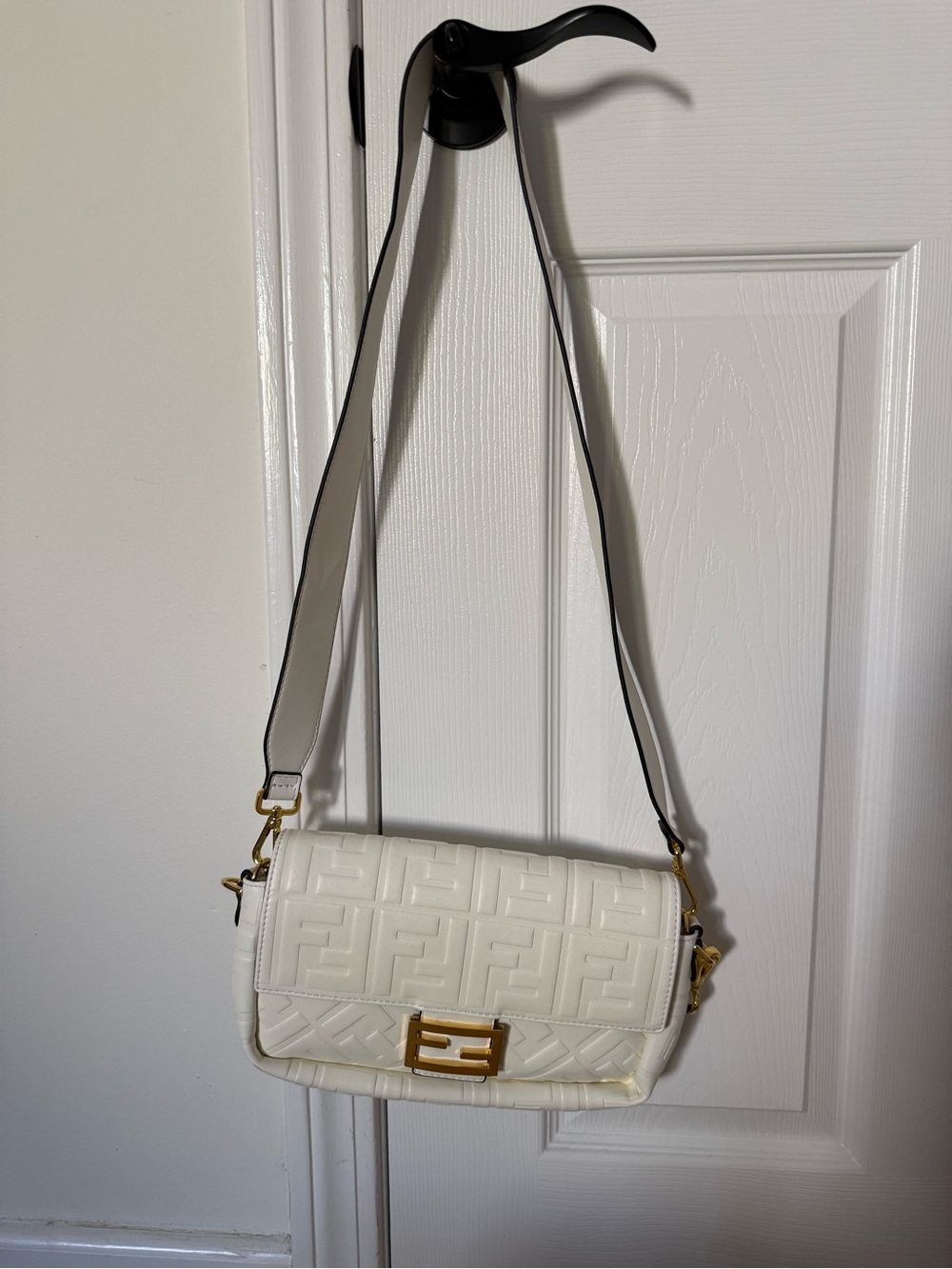 White Embossed Shoulder Bag with Gold Hardware *NOT REAL*